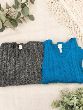 St. John’s Bay 3X Sweater Bundle Cable Knit V-Neck Crewneck Gray Blue